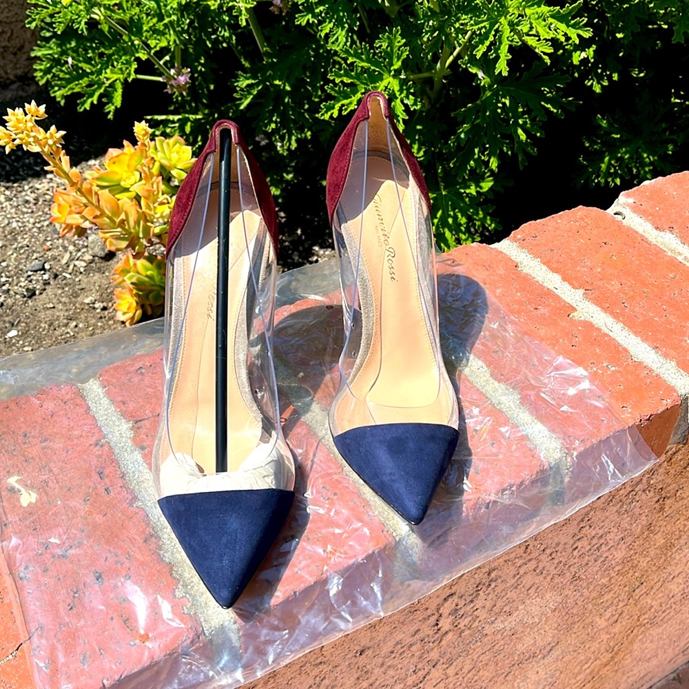 NWT Gianvito Rossi Plexi suede and PVC Pumps navy blue pointed toe heels